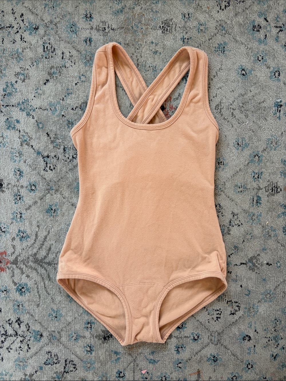 Nude/Tan Cross-Back One-Piece Bodysuit